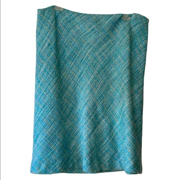 NORTON McNAUGHTON Turquoise Blue Tweed A-Line Skirt - Picture 2 of 9